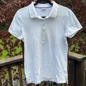 DKNY-C polo v neck tennis style polo shirt 1/2 button up white & purple M